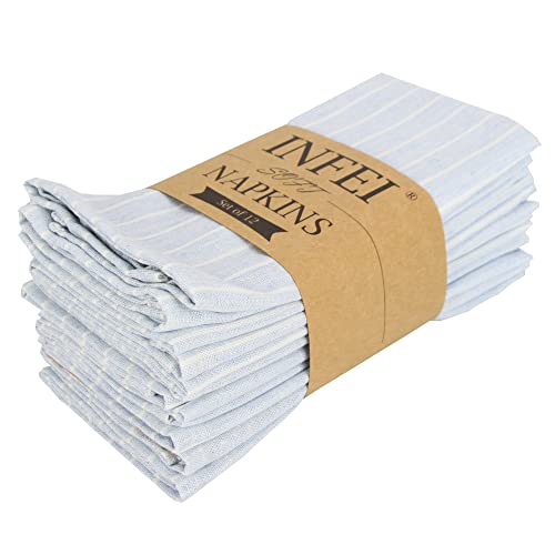 INFEI White Striped Linen Cotton Dinner Cloth Napkins  Set of 12 40 x 30 cm  for Events  Home Use Sky Blue - Image 1