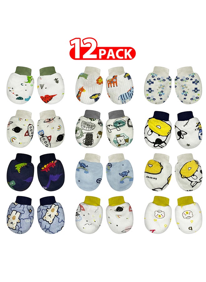 MARGOUN 12 Packs Newborn Baby Mittens Anti Scratch Baby Mittens No Scratch Mittens Baby Gloves for 0-6 Months Boys Girls Multicolour  - Image 1