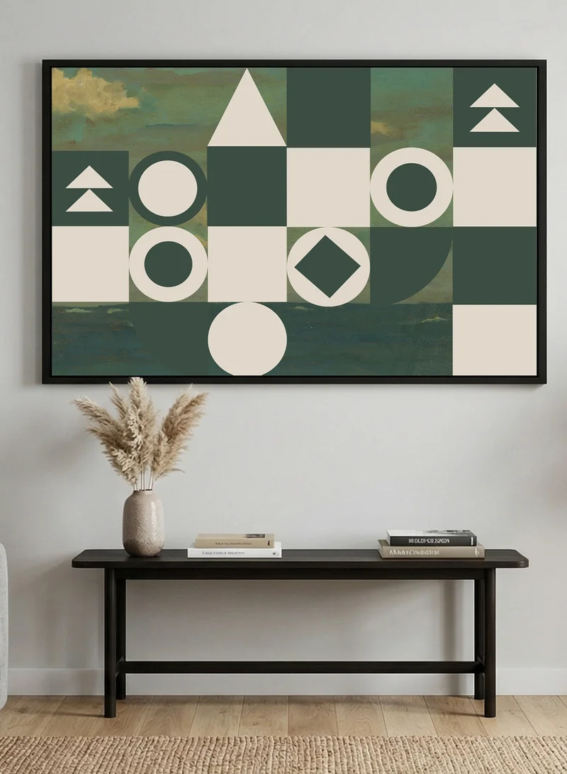 LOWHA Canvas Wall Art Stretched Over Wooden Frame with Black Floating Frame and Geometric Shapes Design