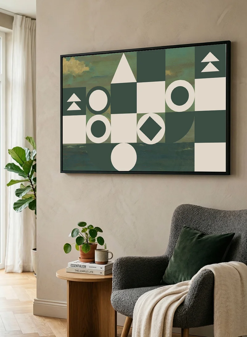 LOWHA Canvas Wall Art Stretched Over Wooden Frame with Black Floating Frame and Geometric Shapes Design