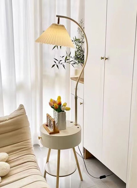 مصباح أرضي بإضاءة LED بـ 3 ألوان مع درج أبيض، ارتفاع قابل للتعديل كريمي 38x38x(149-160) سنتيمتر