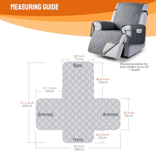 VANSOFY 100 Waterproof Recliner Chair Covers Recliner Cover NonSlip Dog Chair Cover Furniture Protector Washable Slipcover with Pocket Elastic Straps for Pets DogsDark Gray 28 - Image 3