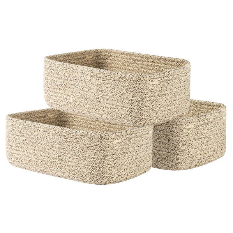 Small Woven Basket 12 x 8 x 45 Inches Storage Basket for Organizing Cute Small Rope Shelf Closet Cube Storage Bins Baskets for Shelves Dog Toy Gift Baskets Empty 3 Packs Mixed Brown