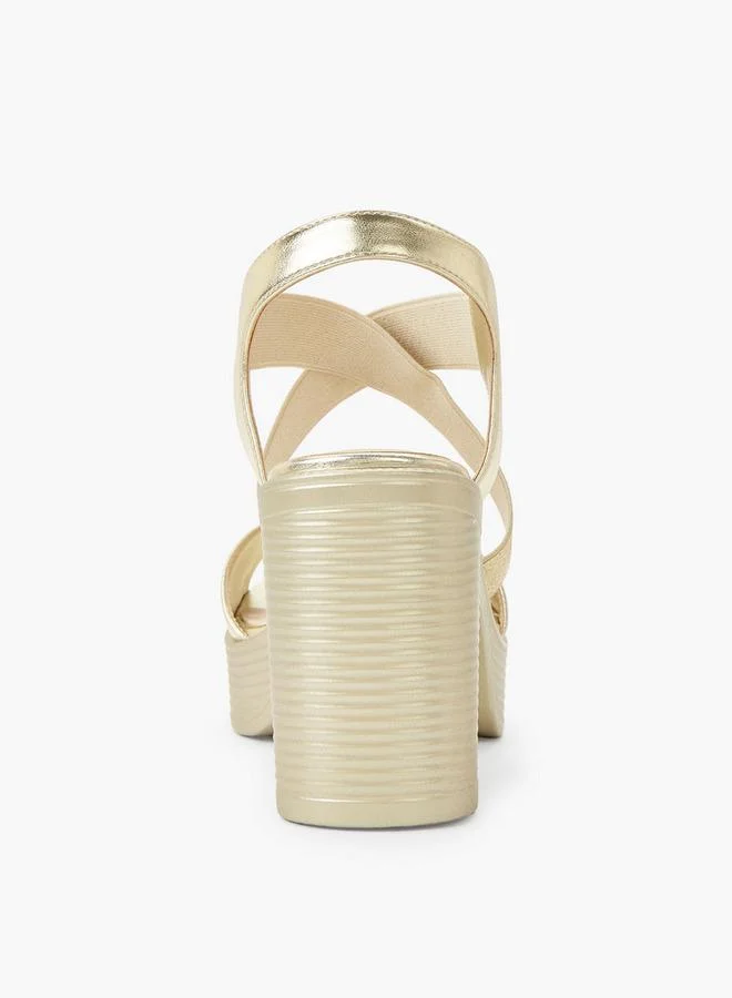 Surestep GOLD Women Lightweight Metallic Block Heel Sandals With Elastic Cross Straps for Women | Best Price UAE