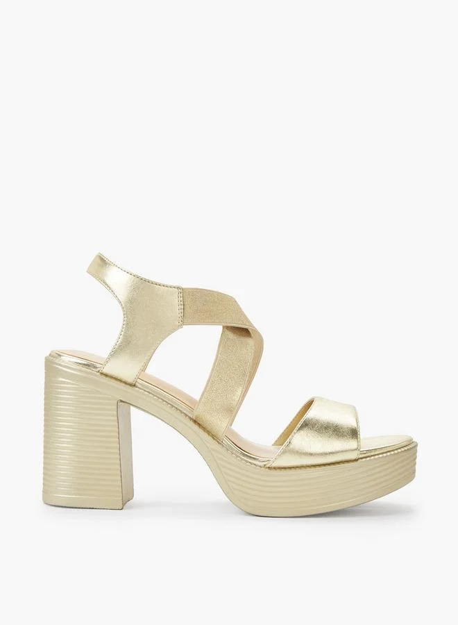 Surestep GOLD Women Lightweight Metallic Block Heel Sandals With Elastic Cross Straps for Women | Best Price UAE