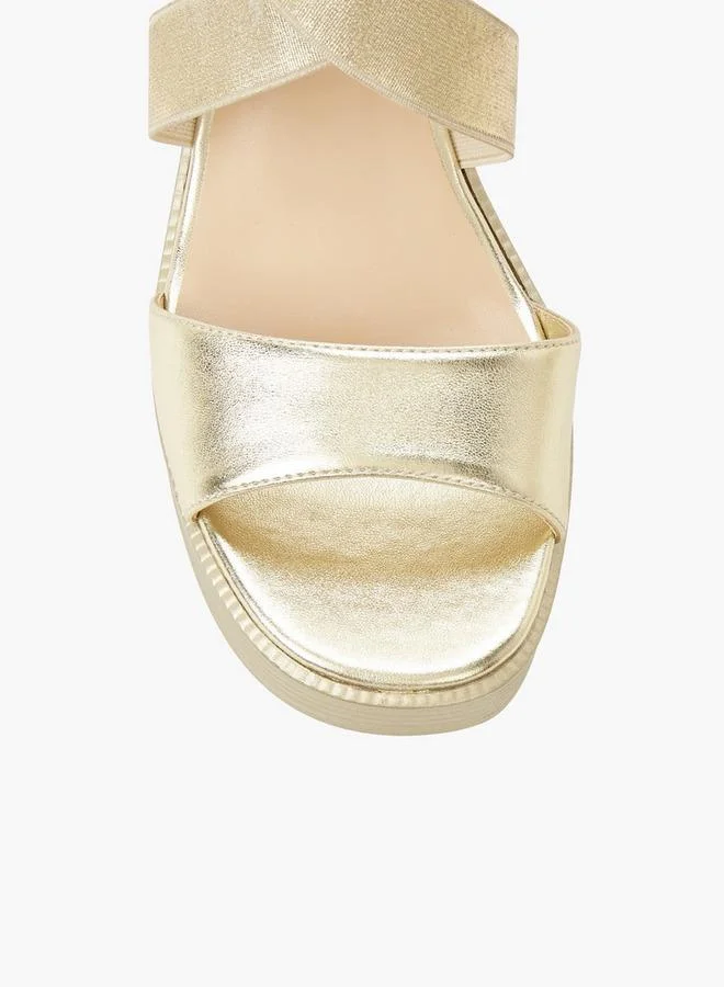 Surestep GOLD Women Lightweight Metallic Block Heel Sandals With Elastic Cross Straps for Women | Best Price UAE