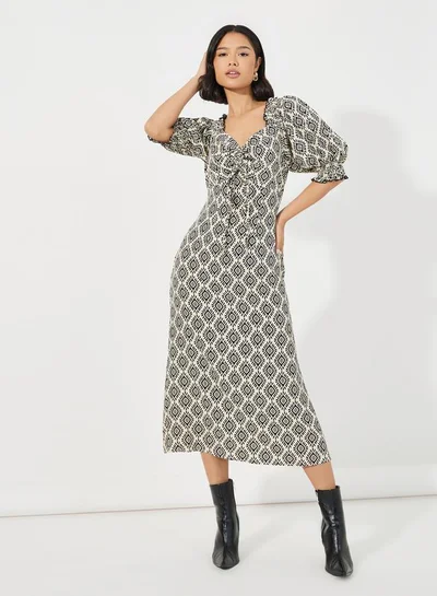 Styli Printed Ruched Midi Dress