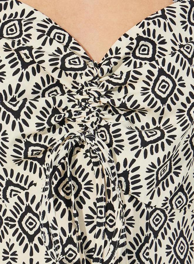 Styli Printed Ruched Midi Dress