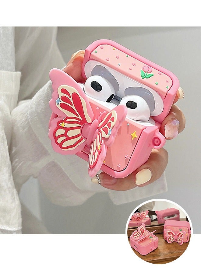 AirPods 3 Case Cover with Butterfly Holder, PVC Shock and Drop Protective Headphone Case (Pink) - Image 1