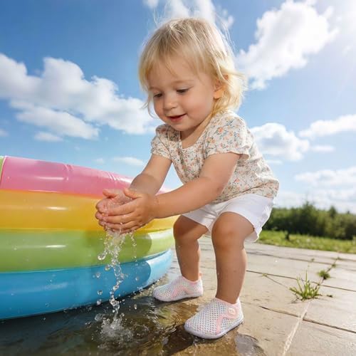 JOINFREE Baby Boys Girls Barefoot Swim Water Shoes Walking Sandals Sneakers for Beach Swim Pool Mesh ColorPinkYellow 18-24 Months Infant - Image 2