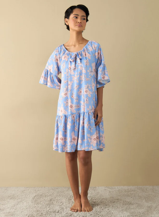 سبلاش فيڤ قميص نوم بطبعات أزهار وأكمام متمدّدة