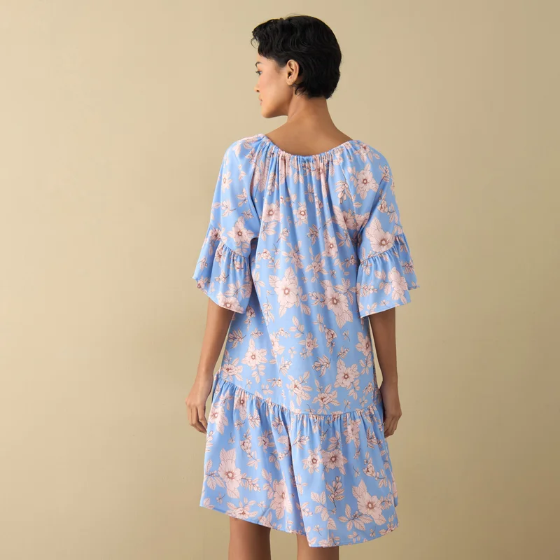 Splash FAV All-Over Floral Print Satin Night Dress with Extended Sleeves