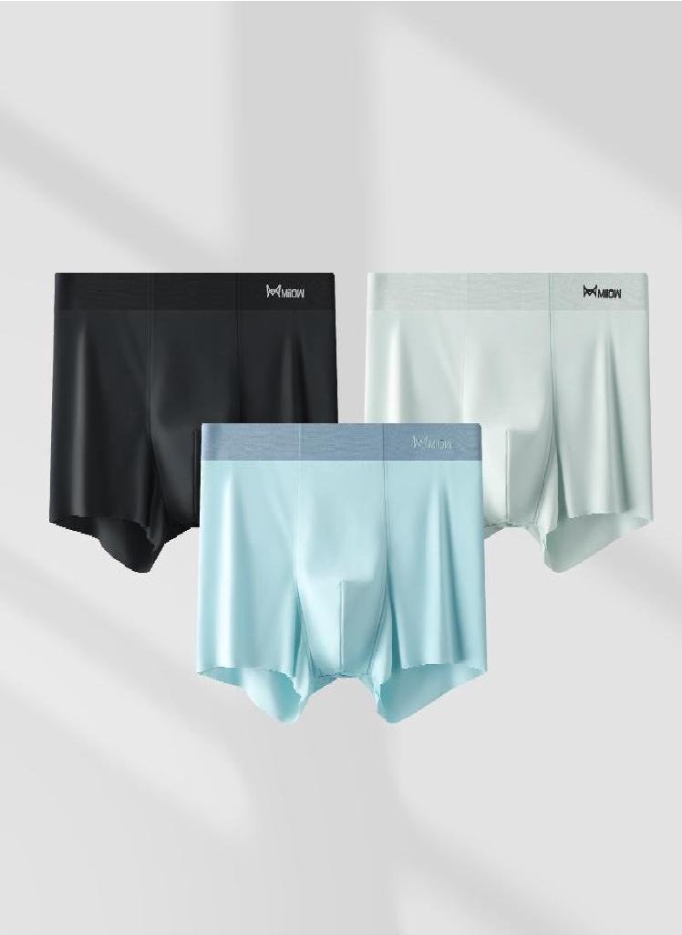 MIIOW - 3Pcs Ice Silk Man Underwear Boxer Metal Fiber Antistatic Men Underpants Seamless Cut Hem Men's Panties Boxers Shorts Trunk - Image 1