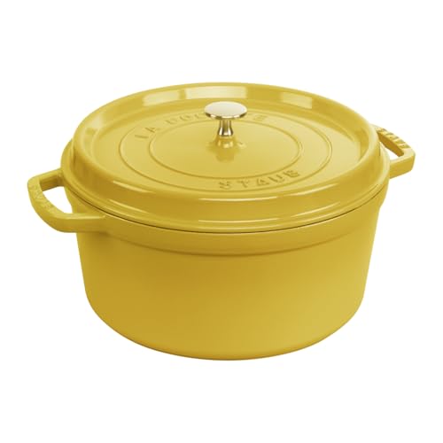 STAUB Enamelled Cast Iron Casserole Dish with Lid Suitable for All Heat Sources Including Induction 4 People Round 24 cm 370 L 47 kg Lemon - Image 1