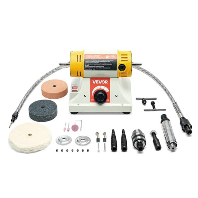 VEVOR Bench Buffer Polisher, 1/2Hp Polishing Buffing Machine, 0 To 8000Rpm Benchtop Polisher Grinder With 4" Cloth Wheel, 3" Grinding Wheel & 3" Fiber Wheel For Metal, Jewelry, Wood And Plastic - Image 1