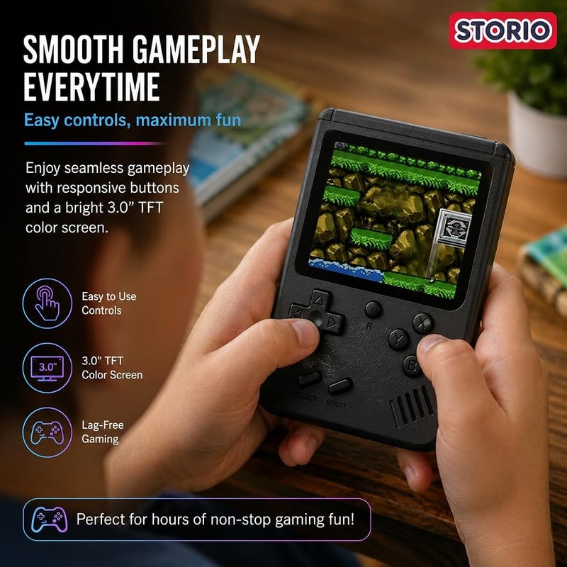 Storio Rechargeable Pocket Video Game for Kids 400 in 1 Retro Game Box Console Handheld Game Box with TV Output - Multicolor - Image 4