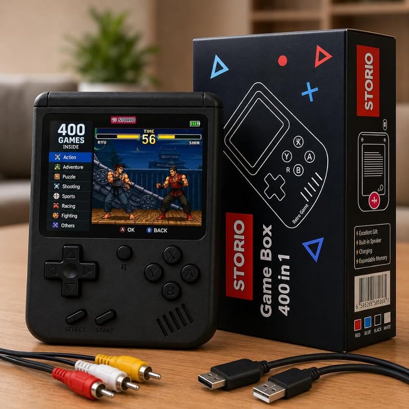 Storio Rechargeable Pocket Video Game for Kids 400 in 1 Retro Game Box Console Handheld Game Box with TV Output - Multicolor - Image 1