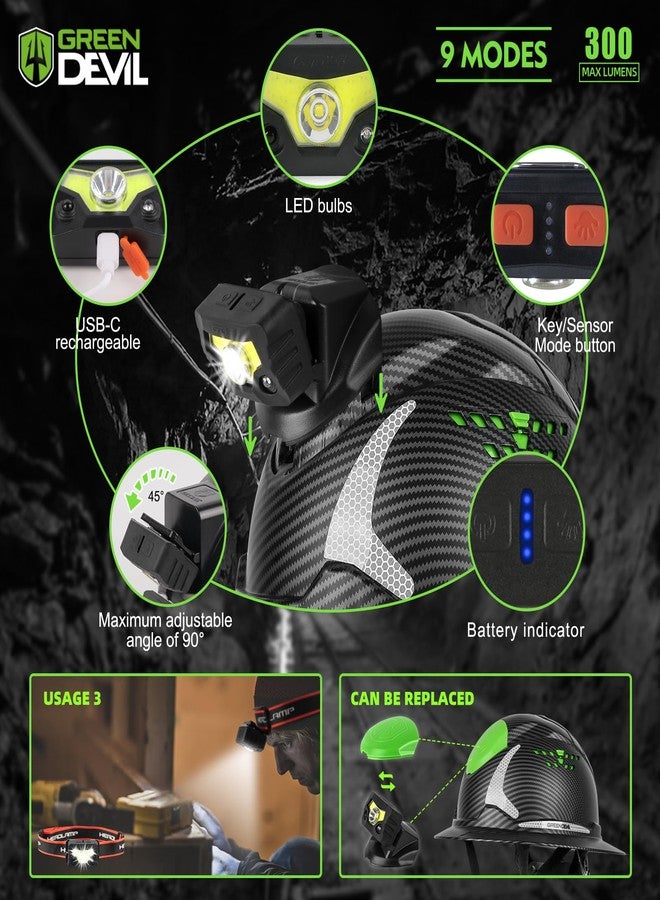 GREEN DEVIL Matrix Full Brim Hard Hat with Headlight Vented Construction Safety Helmet OSHA Approved Cascos De Construccion Work Hardhat for Men&Women - Image 4