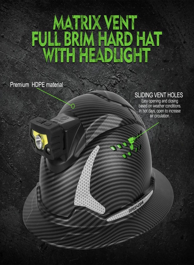 GREEN DEVIL Matrix Full Brim Hard Hat with Headlight Vented Construction Safety Helmet OSHA Approved Cascos De Construccion Work Hardhat for Men&Women - Image 2