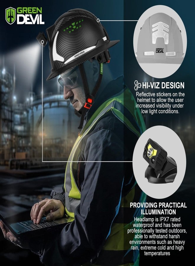 GREEN DEVIL Matrix Full Brim Hard Hat with Headlight Vented Construction Safety Helmet OSHA Approved Cascos De Construccion Work Hardhat for Men&Women - Image 3