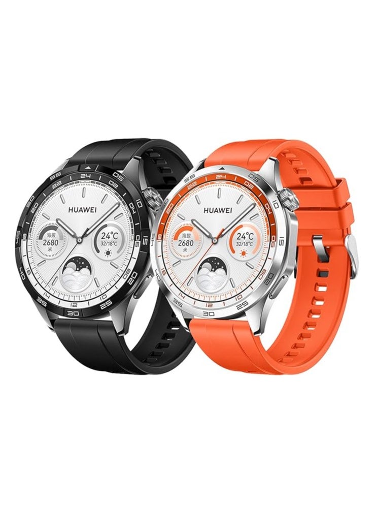 Anmi - 2 pcs Replacement  Strap Silicone Band for Huawei Watch GT4  46mm(Black/Orange) - Image 1