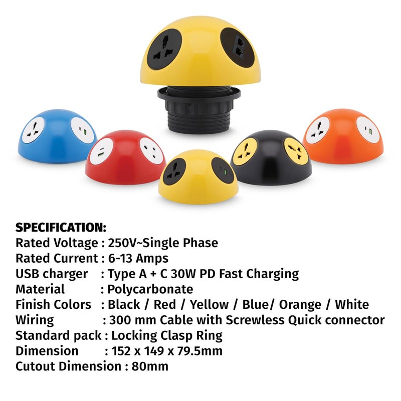 MX MX 3Way Power Converter with 2 CAT6 Ports 2 Universal Sockets Extension Socket MultiPlug Pluto Grommet Power Hub for Home Office Hotels and Other Public Spaces  - Image 4
