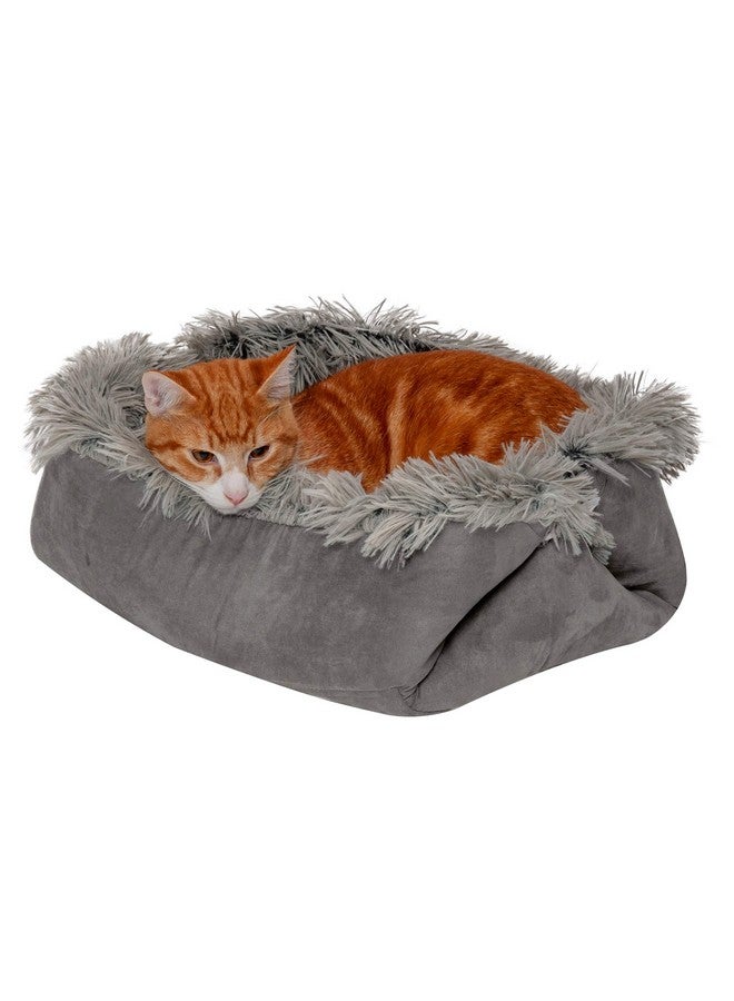 Furhaven SelfWarming Cat Bed For Indoor Cats, 4BedsIn1 & Washable  Plush Long Faux Fur Convertible Cuddler  Gray, Small - Image 1