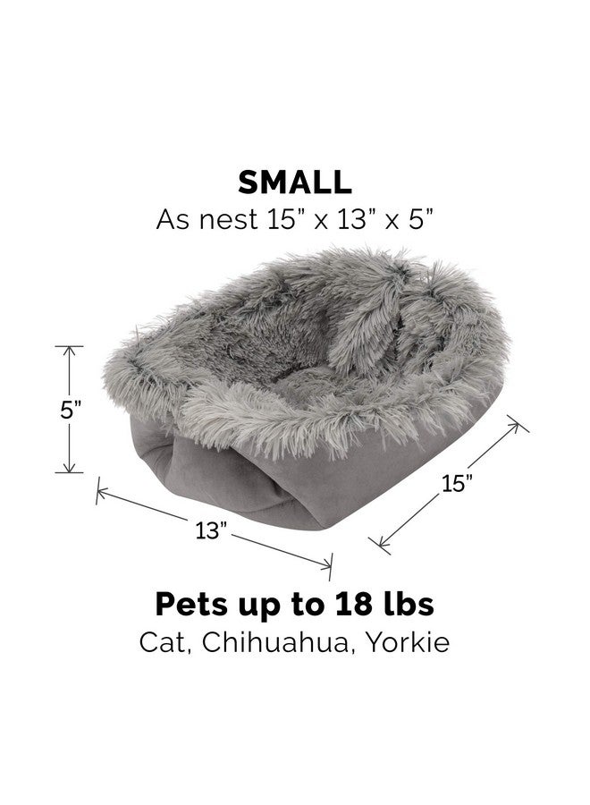 Furhaven SelfWarming Cat Bed For Indoor Cats, 4BedsIn1 & Washable  Plush Long Faux Fur Convertible Cuddler  Gray, Small - Image 2