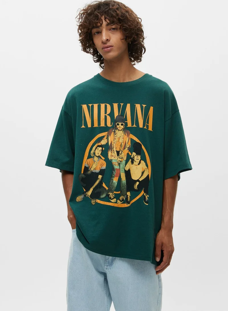 PULL&BEAR Green Nirvana T-shirt