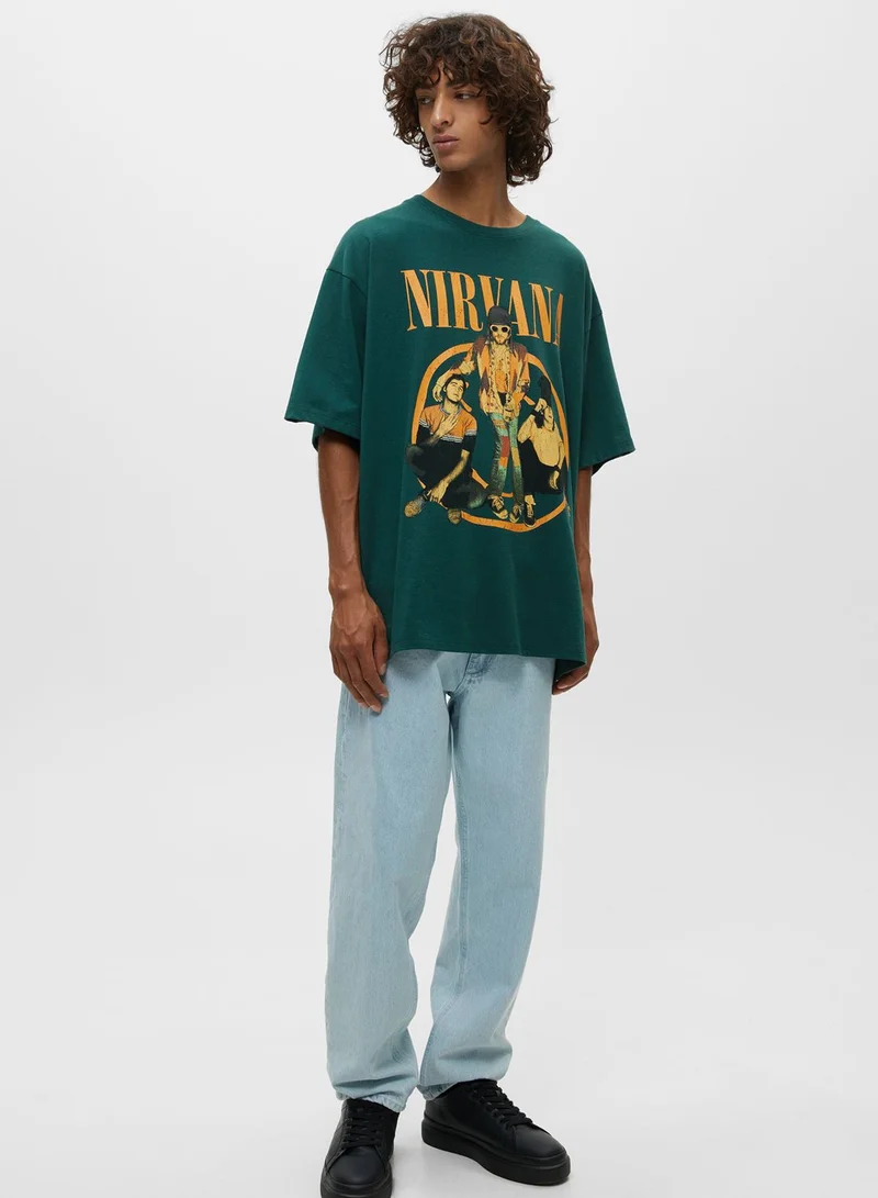 PULL&BEAR Green Nirvana T-shirt