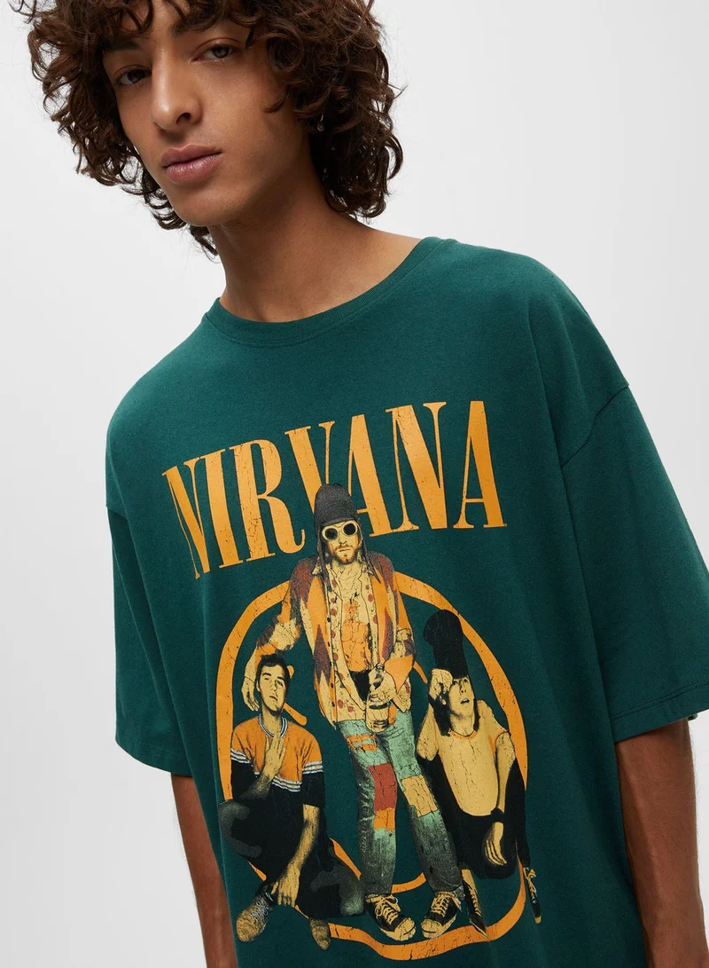 PULL&BEAR Green Nirvana T-shirt