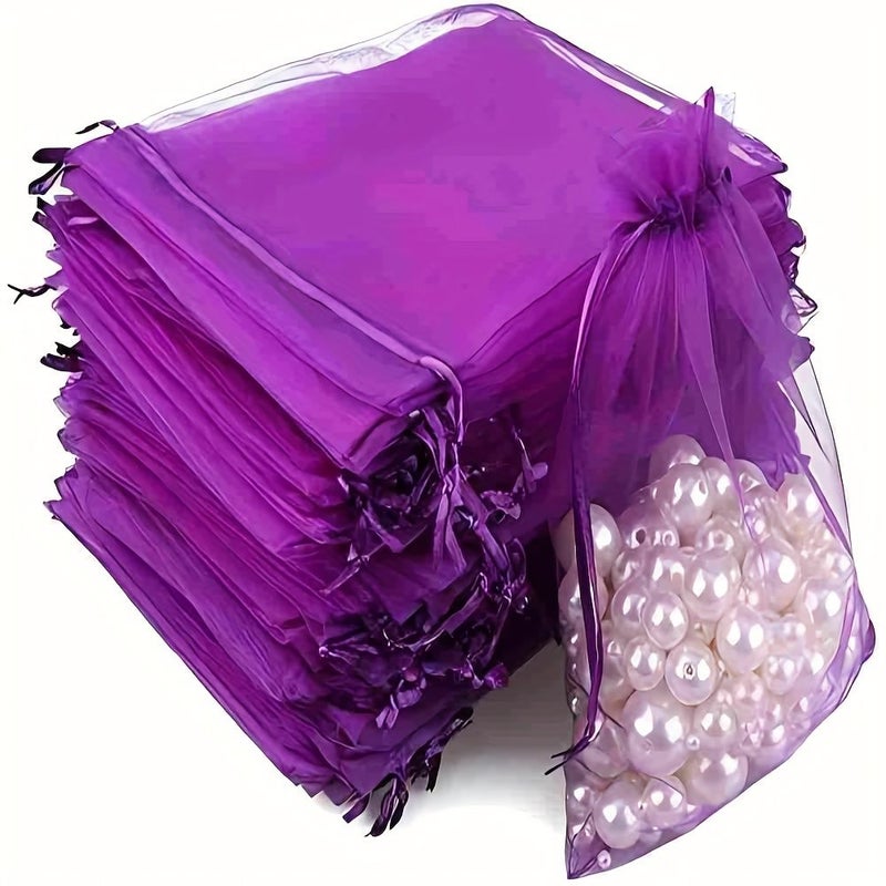 Set Of 20 Organza Drawstring Bags Transparent Mesh Pouches For Jewelry Lavender Gift Bags For Weddings Festivals Mother S Day Party Favors - Image 2