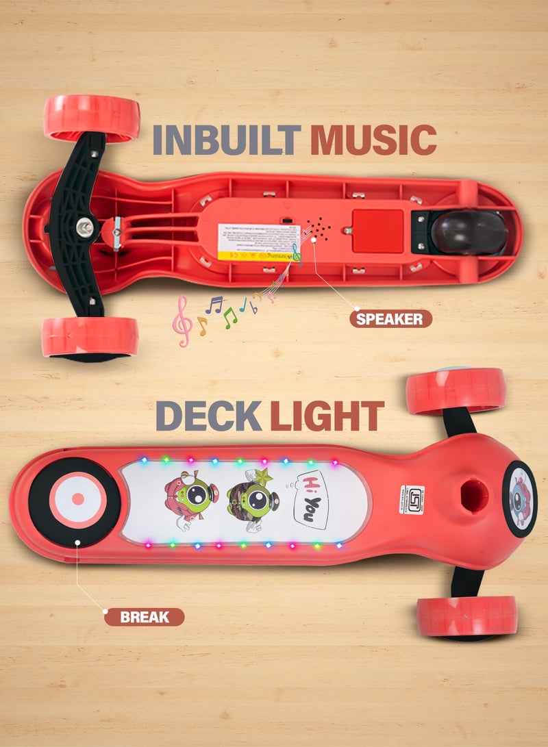 Baybee Rolo Skate Scooter for Kids 3 Wheel Kids Scooter with 3 Height Adjustable Baby Scooter with LED PU Wheels, Light & Music Kick Scooter for Baby Scooter for Kids 3 to 8 Years Boy Girl Red - Image 4