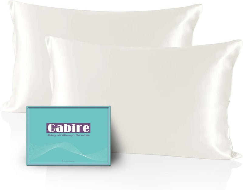 Gabire Mulberry Silk King Size Pillow Cases Set of 2, Ultra Smooth Soft Cooling Organic Silk Pillowcases with Hidden Zipper, Prevent Acne Silk Pillow Cases 2 Pack King (20"×36"), Ivory - Image 1