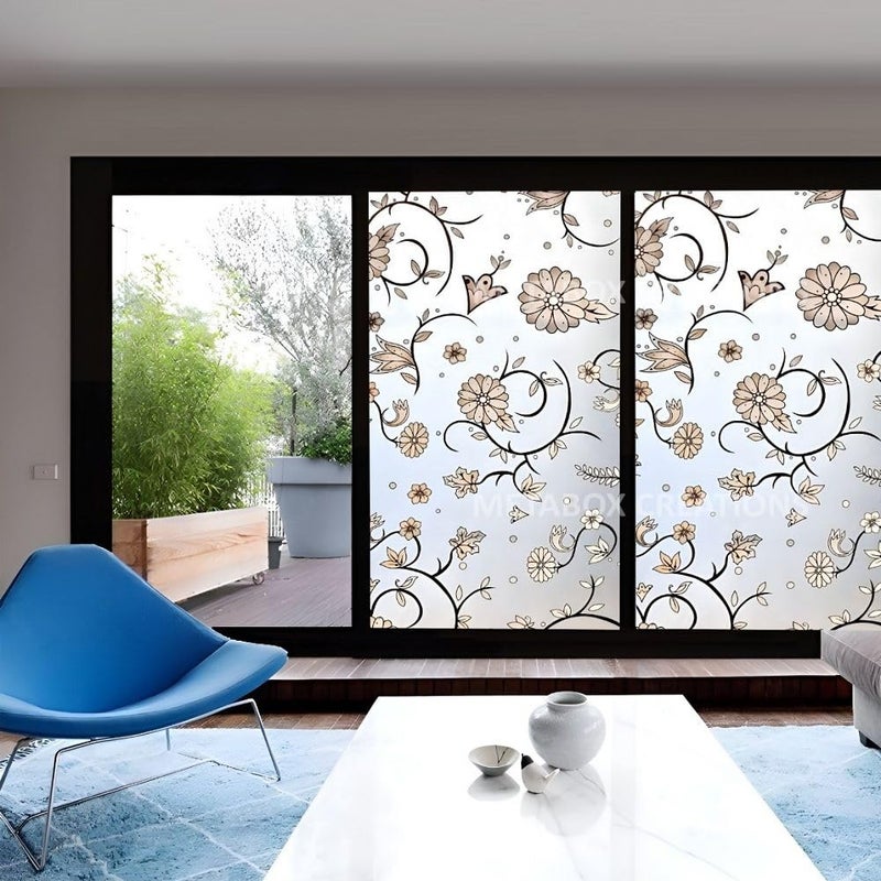 METABOX CREATIONS METABOX Vinyl Frosted Window Self Adhesive Privacy Glass Film for Window Glass Decorative Window Sticker Wallpaper Vinyl Sheet for Glass Door Bathroom Home Window Frosted White Flowers 24x48 - Image 4