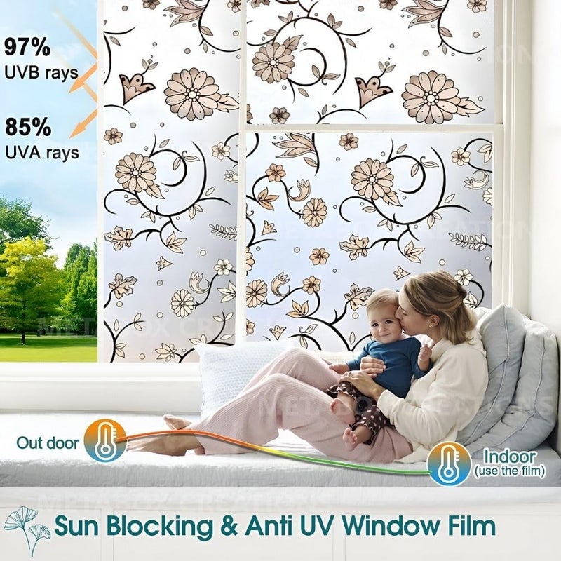 METABOX CREATIONS METABOX Vinyl Frosted Window Self Adhesive Privacy Glass Film for Window Glass Decorative Window Sticker Wallpaper Vinyl Sheet for Glass Door Bathroom Home Window Frosted White Flowers 24x48 - Image 3