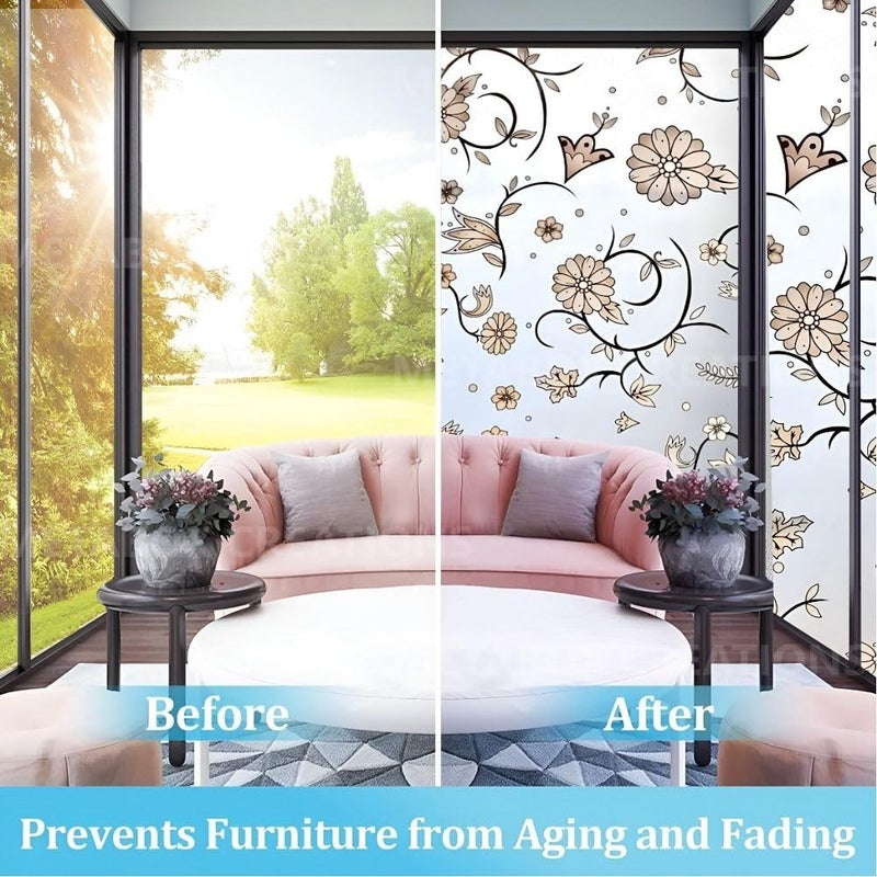 METABOX CREATIONS METABOX Vinyl Frosted Window Self Adhesive Privacy Glass Film for Window Glass Decorative Window Sticker Wallpaper Vinyl Sheet for Glass Door Bathroom Home Window Frosted White Flowers 24x48 - Image 5