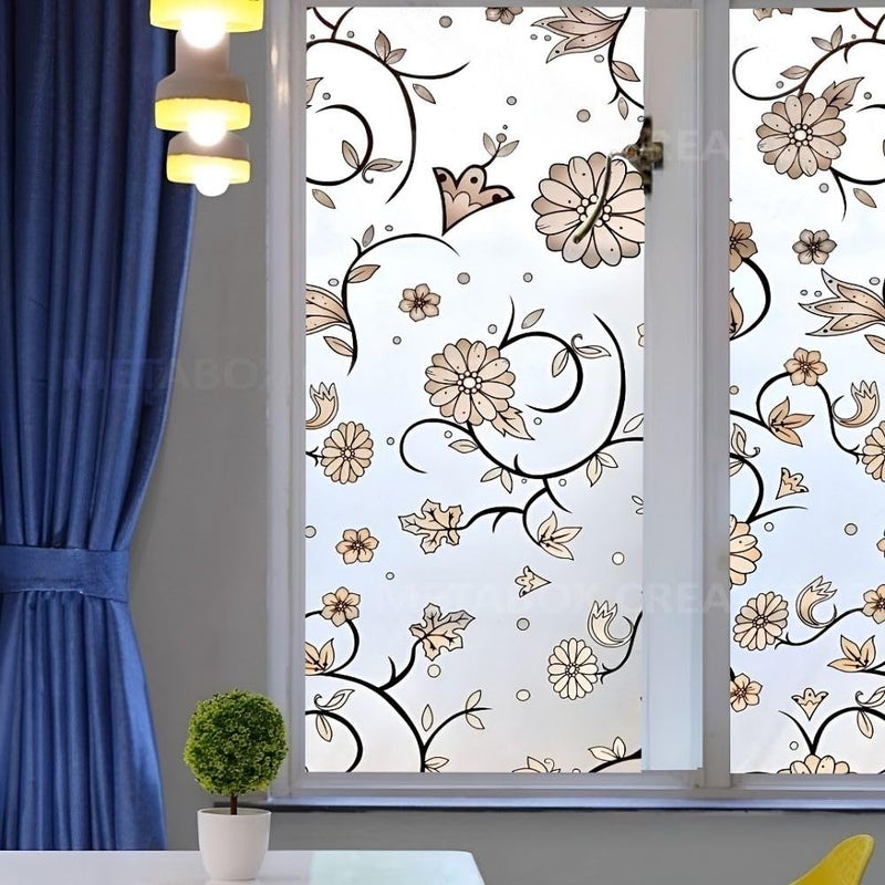 METABOX CREATIONS METABOX Vinyl Frosted Window Self Adhesive Privacy Glass Film for Window Glass Decorative Window Sticker Wallpaper Vinyl Sheet for Glass Door Bathroom Home Window Frosted White Flowers 24x48 - Image 2
