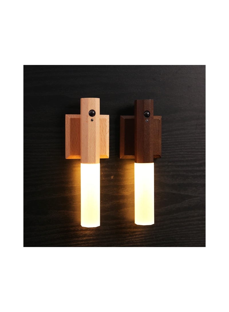 Motion Sensor Light Indoor, Stick on Motion Wall Light Wooden Wall Sconce Wooden LED Wall Sconce Indoor Rechargeable Wooden Wall Light for Hallway, Stair, Closet, Shelf, Bathroom, Kitchen - Image 4