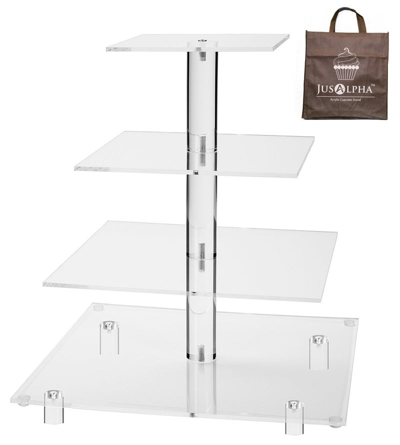 Jusalpha Large 4 Tier Cupcake Stand Square Acrylic Cupcake Tower Stand for Dessert, Pastry, Serving Platter-Candy Bar Party DÃ©cor and Supply(with Rod Feet) (4SF-V2) - Image 2