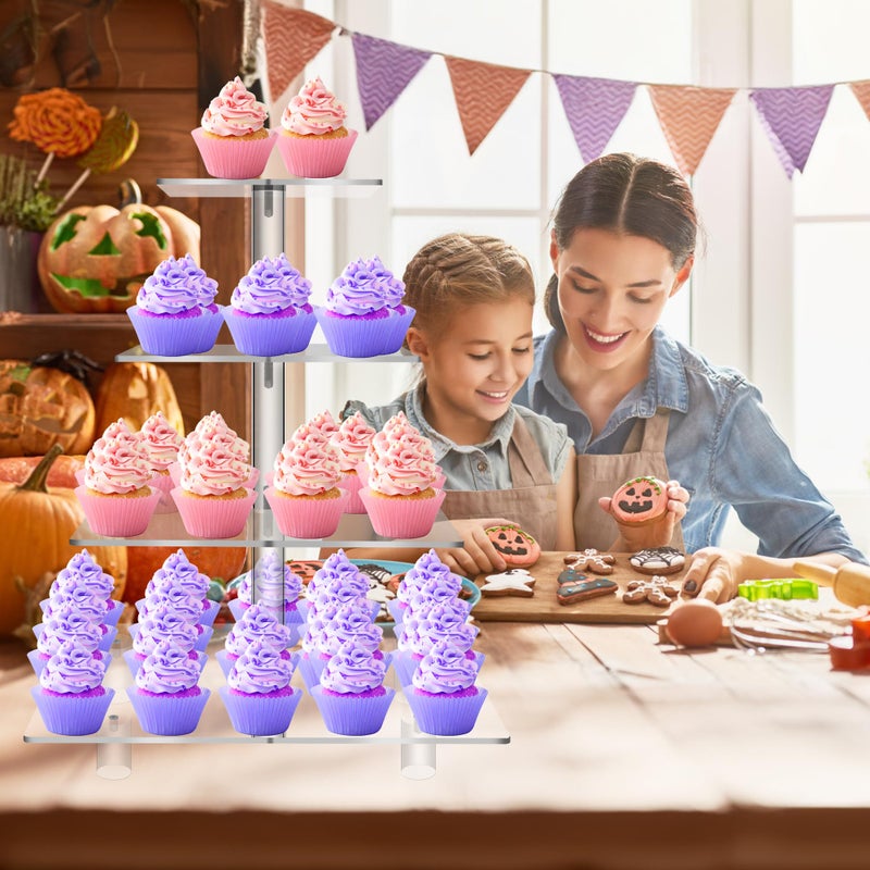 Jusalpha Large 4 Tier Cupcake Stand Square Acrylic Cupcake Tower Stand for Dessert, Pastry, Serving Platter-Candy Bar Party DÃ©cor and Supply(with Rod Feet) (4SF-V2) - Image 3