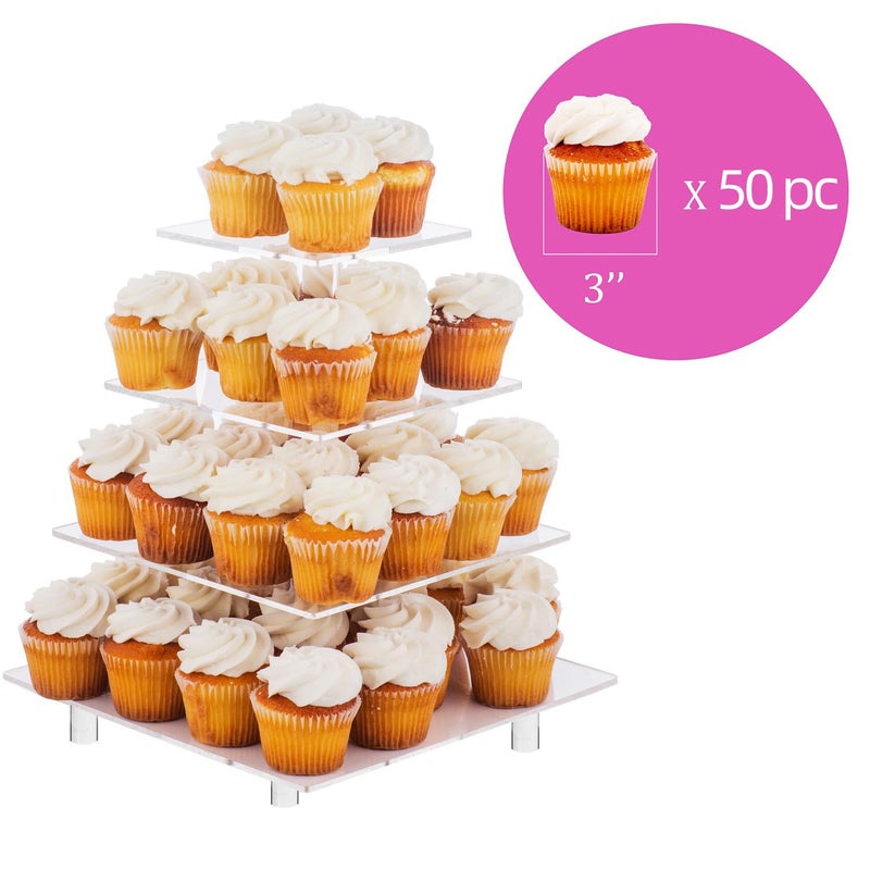 Jusalpha Large 4 Tier Cupcake Stand Square Acrylic Cupcake Tower Stand for Dessert, Pastry, Serving Platter-Candy Bar Party DÃ©cor and Supply(with Rod Feet) (4SF-V2) - Image 4