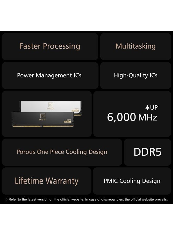 TeamGroup T-Create Expert Overclocking 10L DDR5 48GB مجموعة (2 x 24GB) 6400MHz (PC5-51200) CL32 M-DIE وحدة ذاكرة سطح المكتب رام بيضاء - CTCWD548G6400HC32ADC01 - Image 3