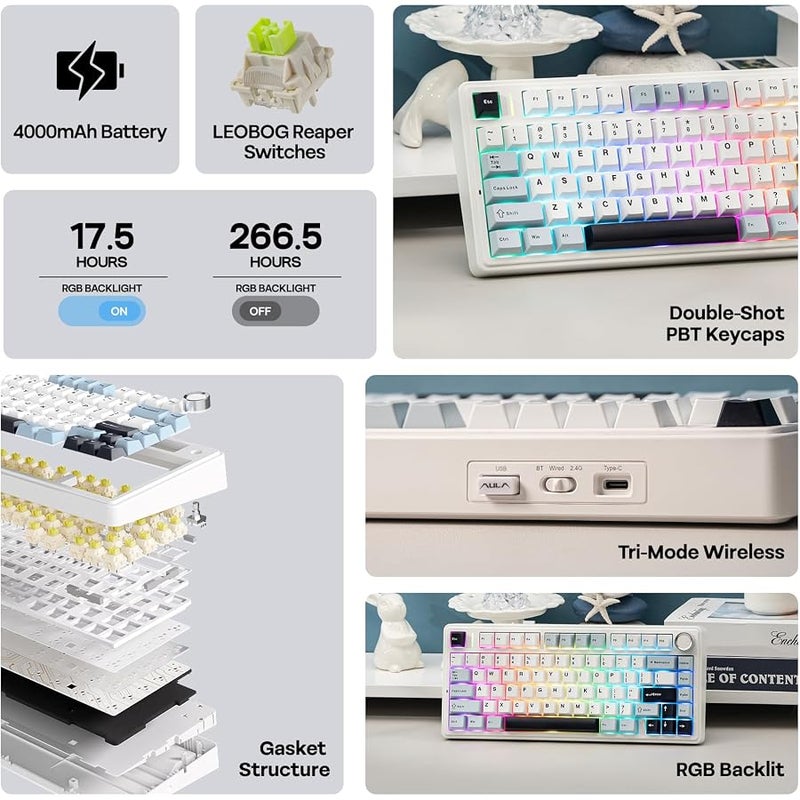 EPOMAKER x AULA F75 Gasket Mechanical Keyboard with Knob - Image 3