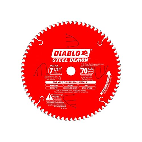 Diablo 7-1/4-Inch x 70-Teeth Steel Demon Carbide Saw Blade for Thin Metal - Ideal for Mild Steel Cutting, 12 Gauge or Thinner - Tico Hi-Density Carbide, Triple Chip Grind - D0770F - Image 1