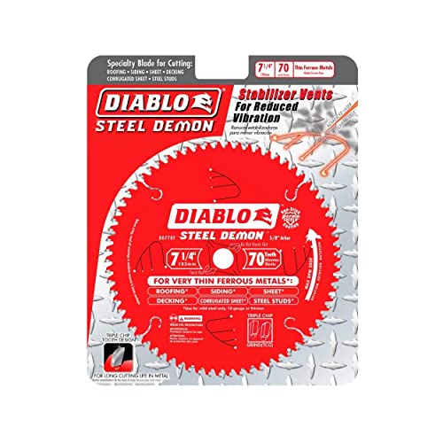 Diablo 7-1/4-Inch x 70-Teeth Steel Demon Carbide Saw Blade for Thin Metal - Ideal for Mild Steel Cutting, 12 Gauge or Thinner - Tico Hi-Density Carbide, Triple Chip Grind - D0770F - Image 2