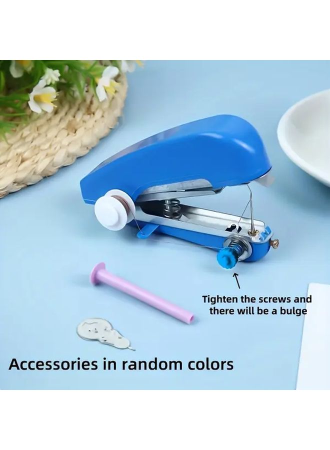 Portable Manual Handheld Sewing Machine Blue Compact Adjustable Needle For Quick Repairs - Image 1