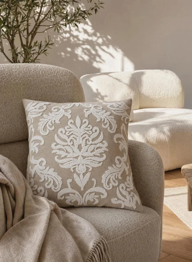 Styli 1-Piece Embroidered Square Cushion Cover 18X18Inches, Cotton Blend