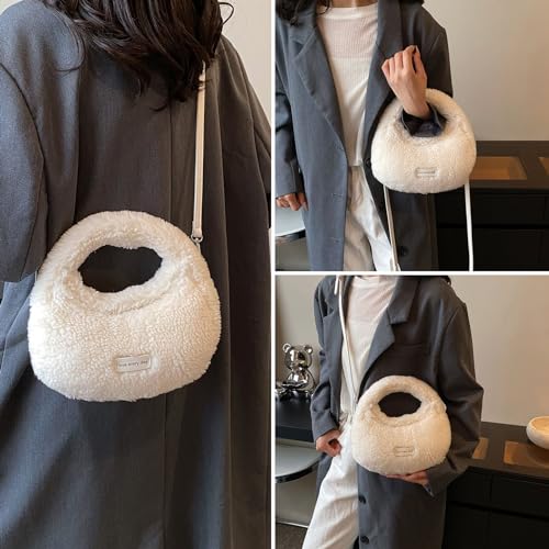 Extolove Furry Purse for Women Faux Fur Bag Cute Lambswool Fuzzy Crossbody Bags Top-Handle Fluffy Handbag (A White) - Image 2