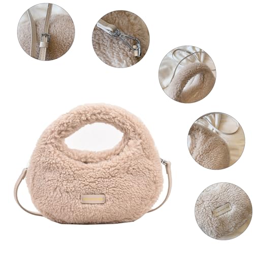 Extolove Furry Purse for Women Faux Fur Bag Cute Lambswool Fuzzy Crossbody Bags Top-Handle Fluffy Handbag (A White) - Image 5